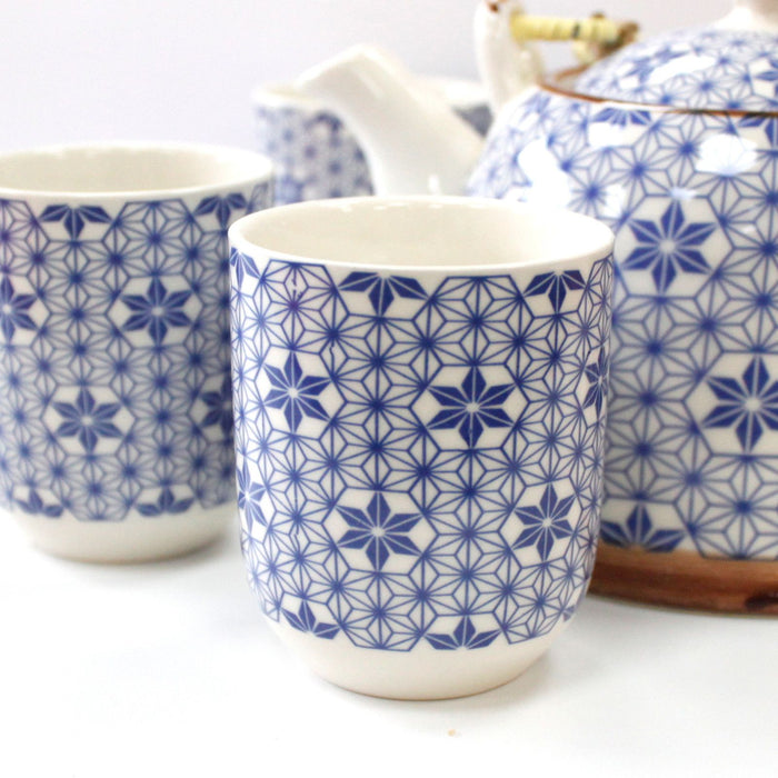 Blue Ceramic Teapot Set with Six Cups – Loose Leaf Tea Brewing Collection
