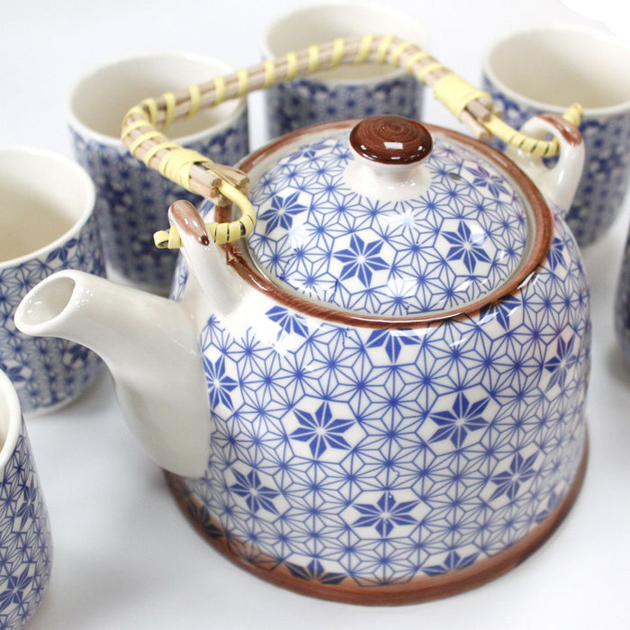 Blue Ceramic Teapot Set with Six Cups – Loose Leaf Tea Brewing Collection