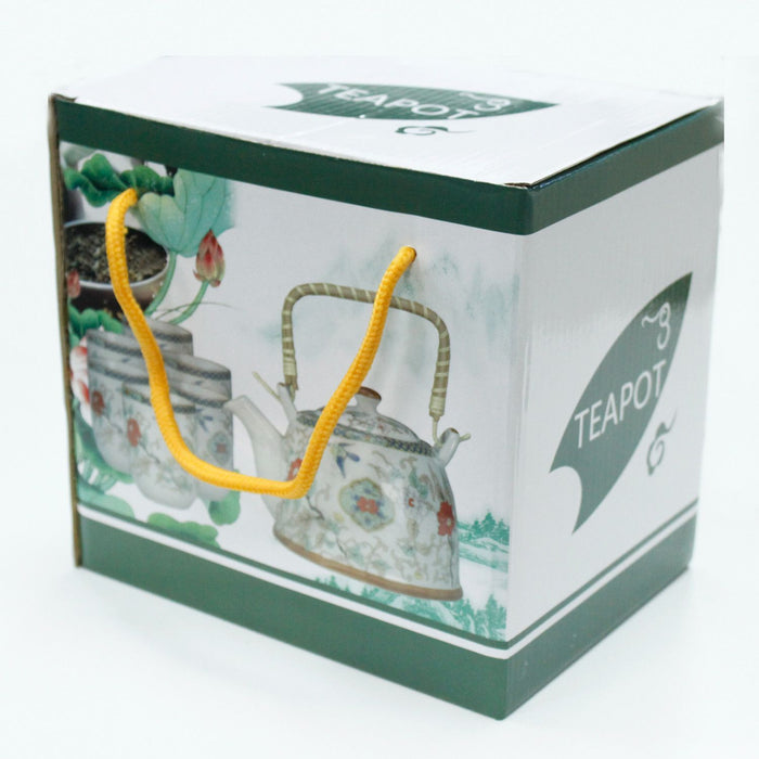 Blue Ceramic Teapot Set with Six Cups – Loose Leaf Tea Brewing Collection