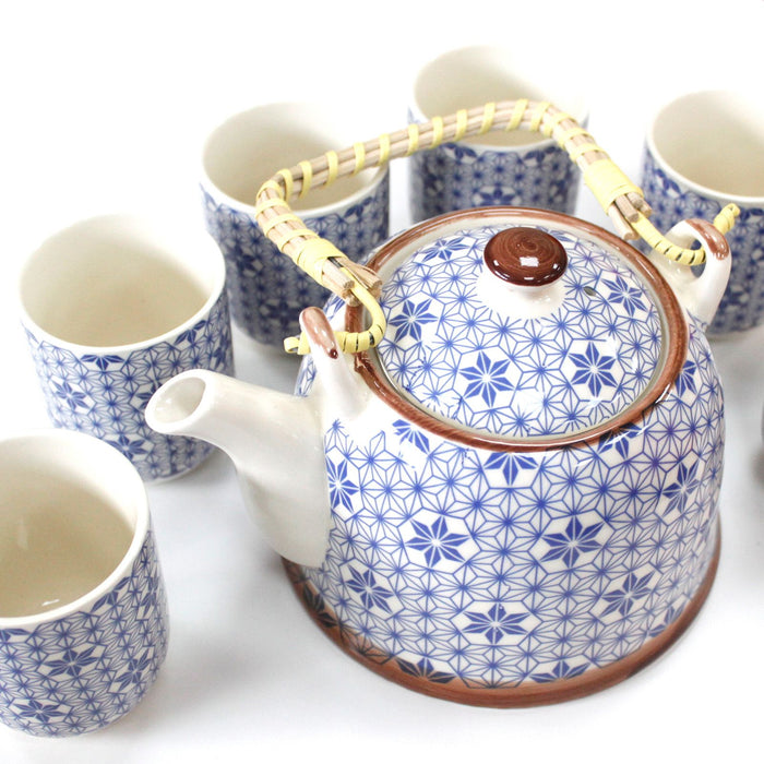 Blue Ceramic Teapot Set with Six Cups – Loose Leaf Tea Brewing Collection