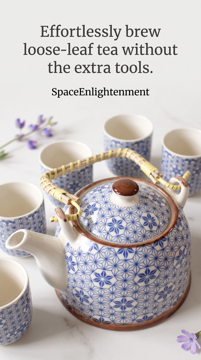 Blue Ceramic Teapot Set with Six Cups – Loose Leaf Tea Brewing Collection