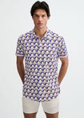 Blueberry/Thistle Hex Printed Performance Stretch Short Sleeve Shirt W/Placket Detail St-26029