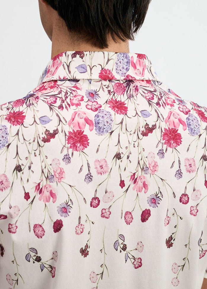 Blush/Fuchsia Floral Engineered Border Print Cotton Knit Jersey Short Sleeve Shirt St-9348