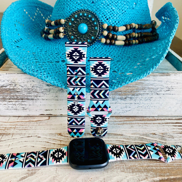 Boho-Chic Turquoise Print Silicone Band For Fitbit Versa 1/2 - Fancy Bands