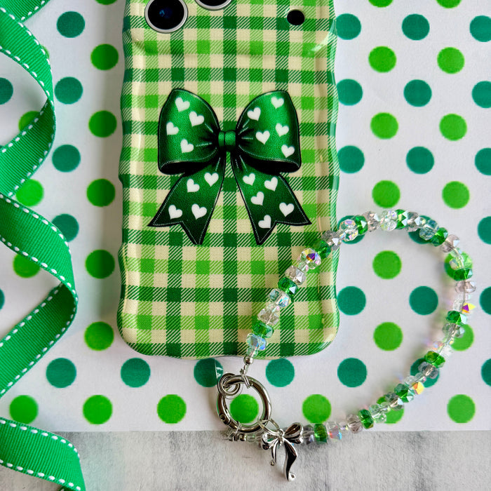 Bow & Bling Fancy Phone Charm â Bow & Bling Phone Charm - Iridescent & Emerald Beaded Phone Wrist Strap Put a bow on it and make it sparkle!