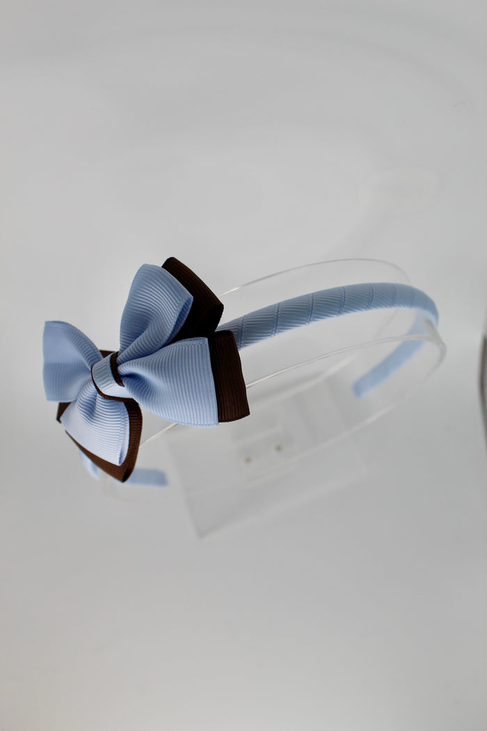 Bow School Hairband - Bluebell and Brown