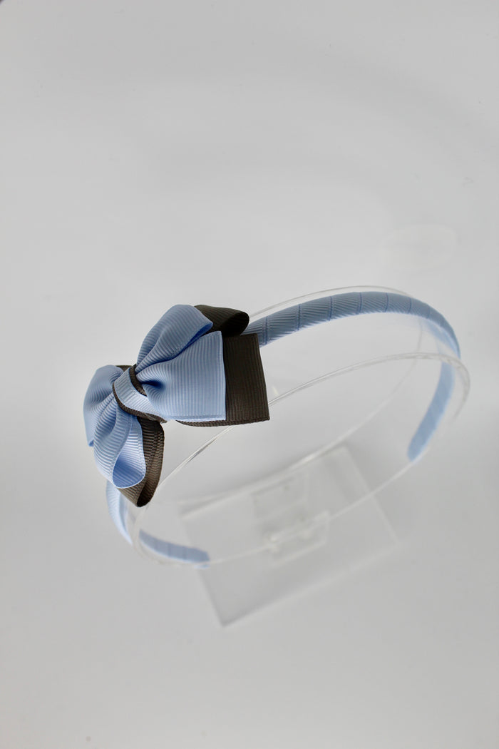 Bow School Hairband - Bluebell and Metal Grey