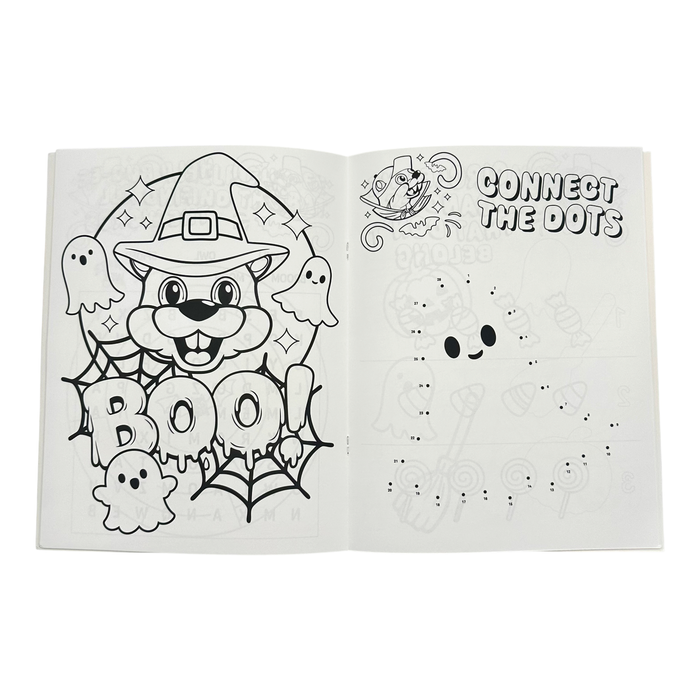 White coloring book - Halloween themed activities included