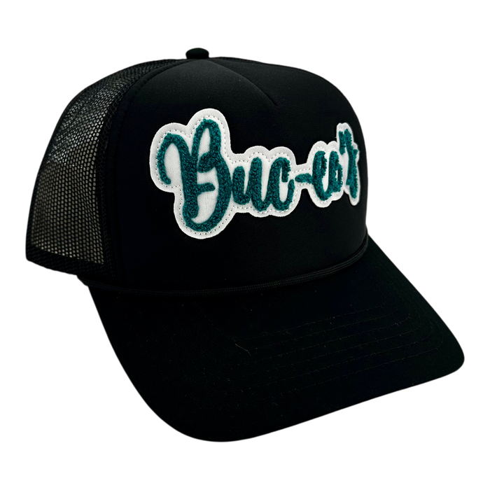 Black hat - blue cursive detail