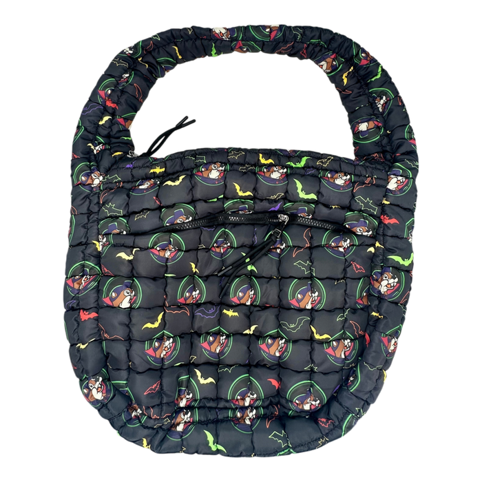 Black Halloween tote bag - features front zipper pocket