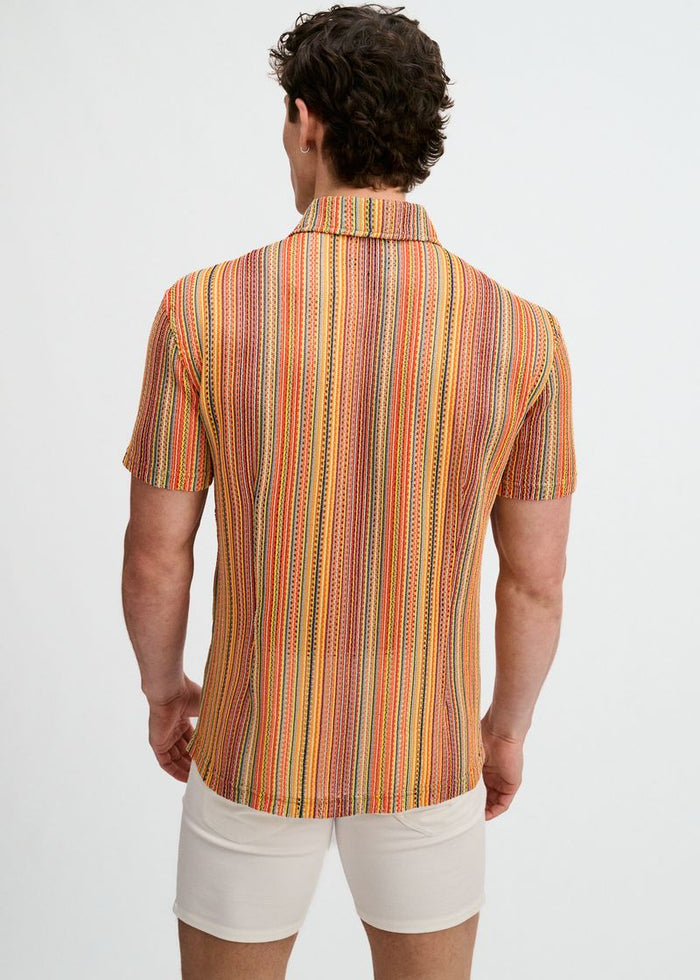 Bumblebee/Sage Vertical Stripe Open Knit Short Sleeve Shirt St-24074