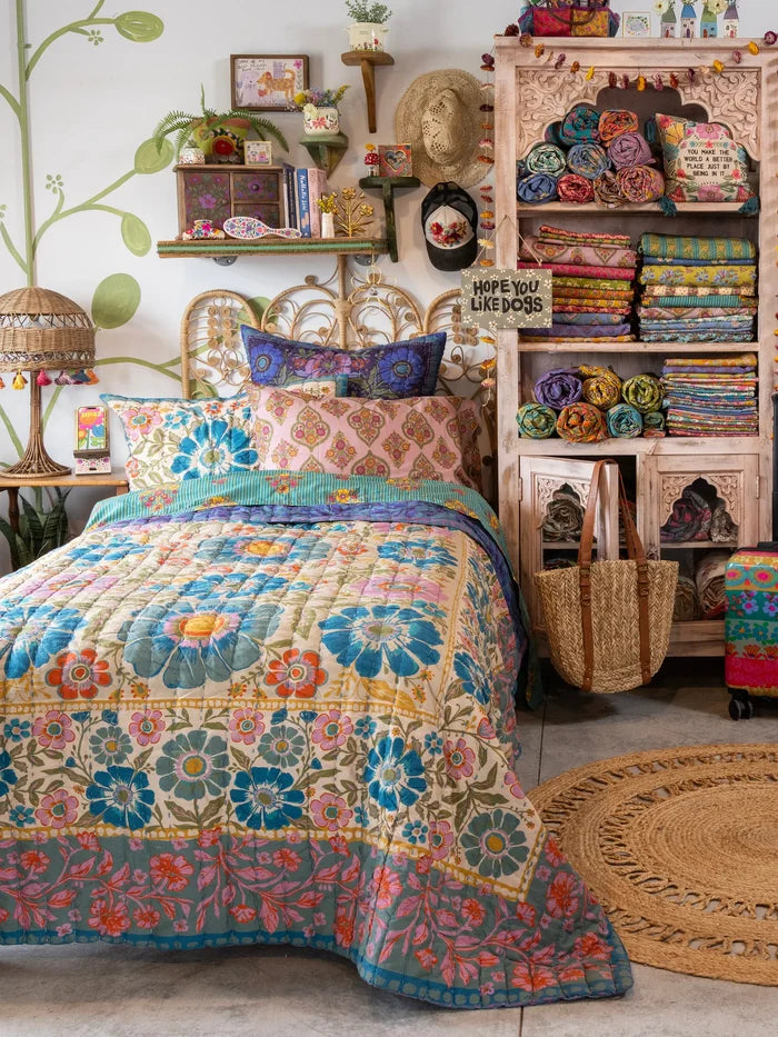 Bungalow Reversible Cotton Quilt - Flower Spell Bandana-view 6