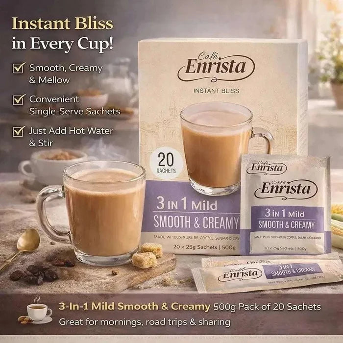 Café Enrista Coffee 3-in-1 Mild Smooth & Creamy instant coffee pack of 20 sachets 500g