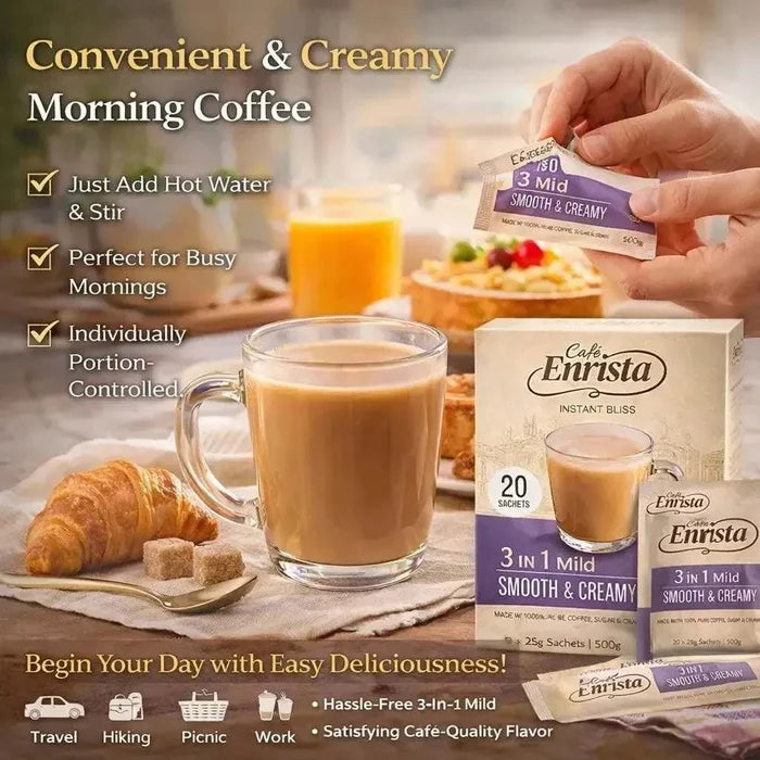 Café Enrista Coffee 3-in-1 mild smooth creamy instant coffee sachets pack of 20 500g