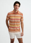 Camel/Rust Open Knit Stretch Chevron Short Sleeve Shirt St-24079