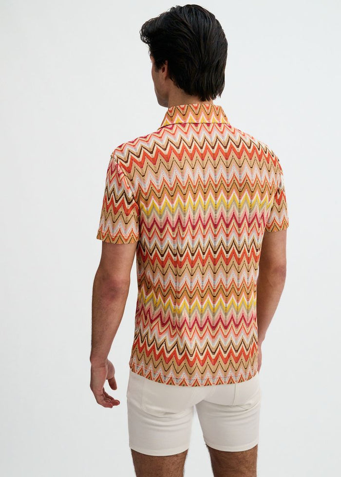 Camel/Rust Open Knit Stretch Chevron Short Sleeve Shirt St-24079