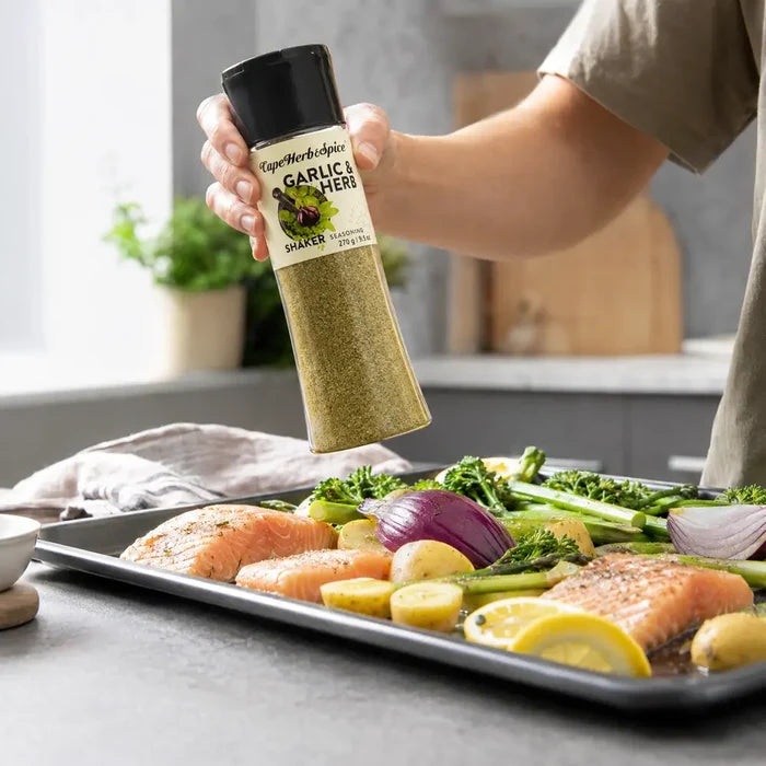 Cape Herb & Spice Garlic & Herb 270g shaker seasoning salmon and vegetables