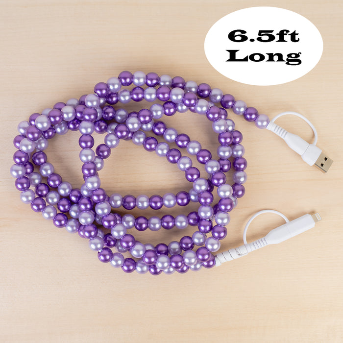 CC61 - 4-in-1 Extra Long Beaded Charging Cable - Purple