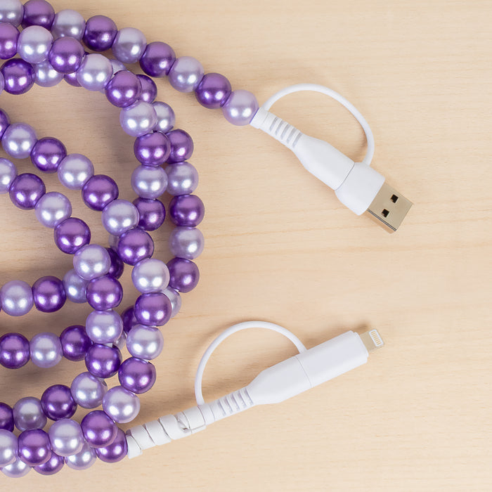 CC61 - 4-in-1 Extra Long Beaded Charging Cable - Purple