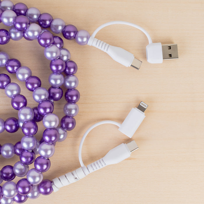 CC61 - 4-in-1 Extra Long Beaded Charging Cable - Purple