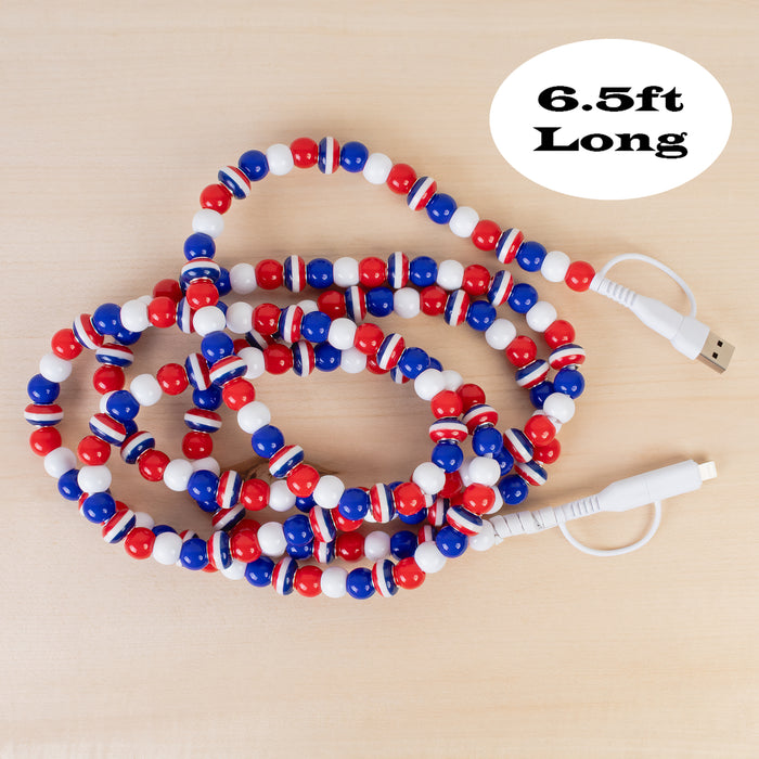 CC62 - 4-in-1 Extra Long Beaded Charging Cable - Red White & Blue