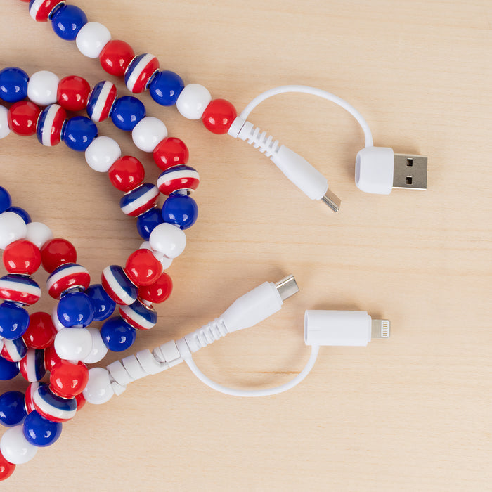 CC62 - 4-in-1 Extra Long Beaded Charging Cable - Red White & Blue