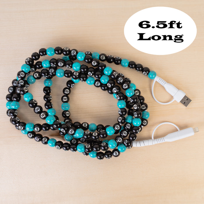 CC68 - 4-in-1 Extra Long Beaded Charging Cable - Turquoise & 8-Ball