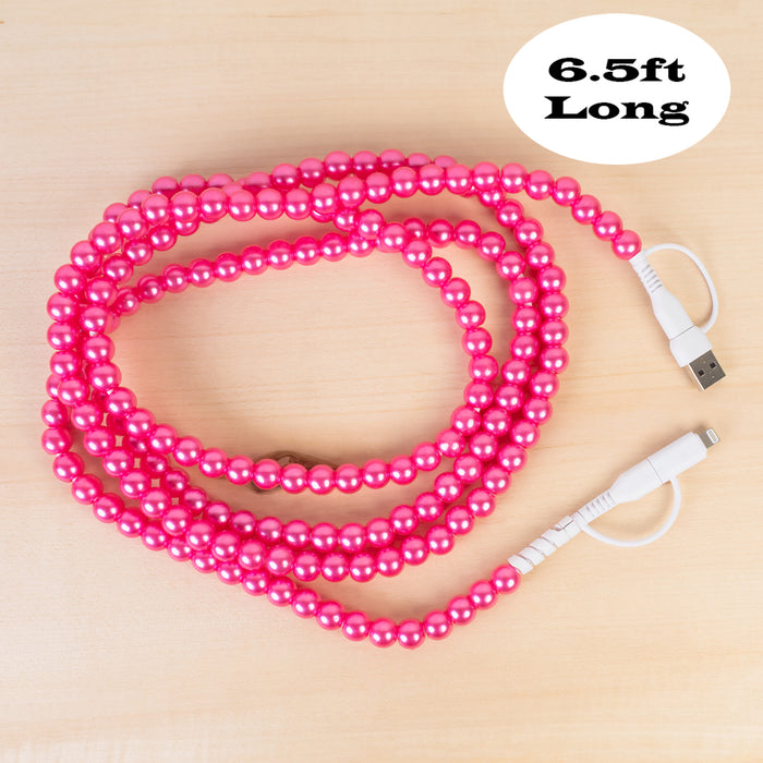 CC70 - 4-in-1 Extra Long Beaded Charging Cable - Fuchsia