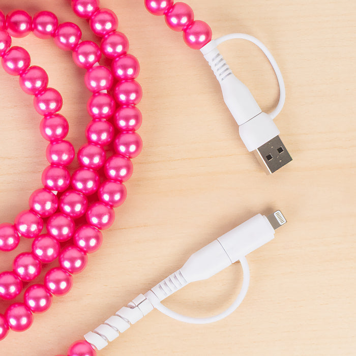CC70 - 4-in-1 Extra Long Beaded Charging Cable - Fuchsia