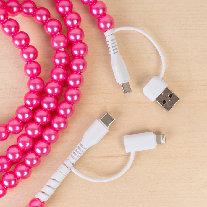 CC70 - 4-in-1 Extra Long Beaded Charging Cable - Fuchsia