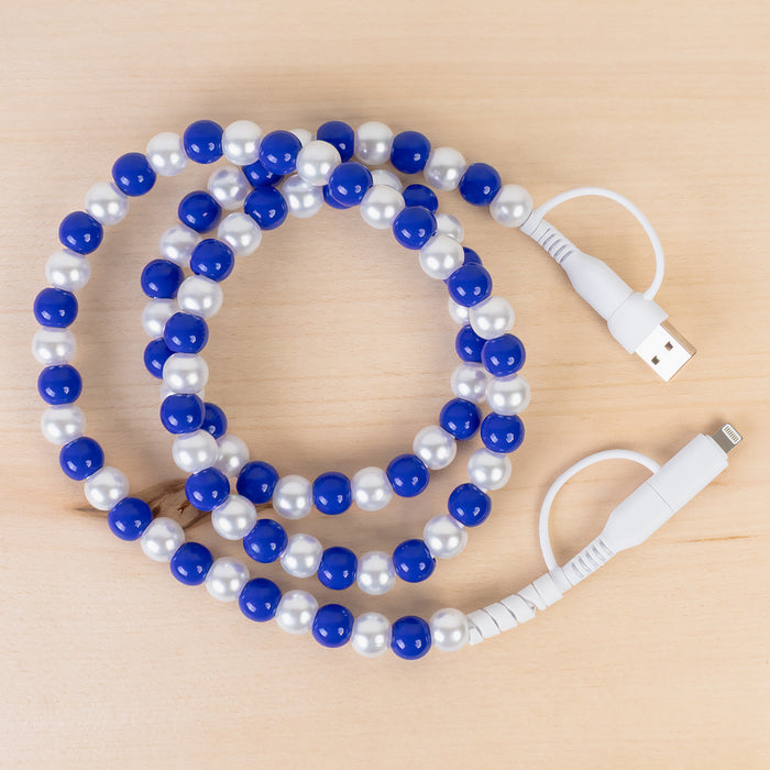 CC71 - 4-in-1 Beaded Charging Cable - Royal Blue & Pearl