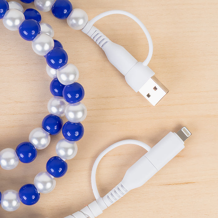 CC71 - 4-in-1 Beaded Charging Cable - Royal Blue & Pearl