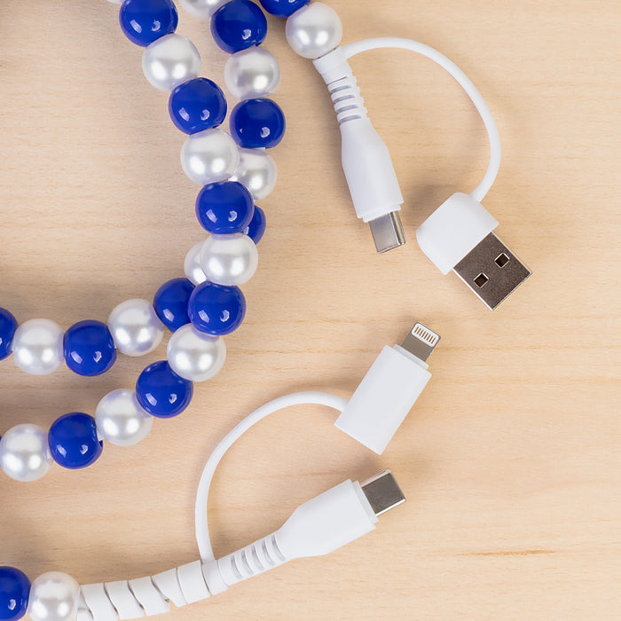 CC71 - 4-in-1 Beaded Charging Cable - Royal Blue & Pearl