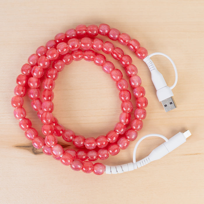CC77 - 4-in-1 Beaded Charging Cable - Red Opal