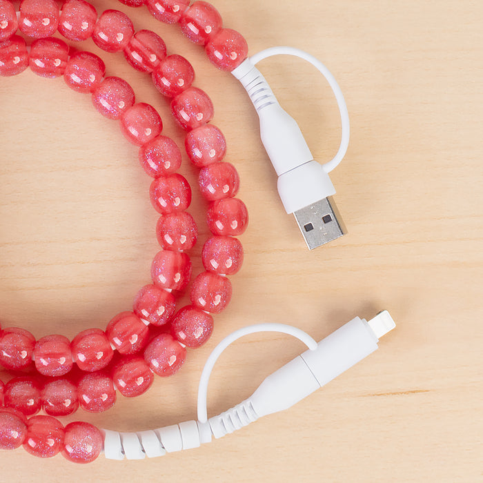 CC77 - 4-in-1 Beaded Charging Cable - Red Opal