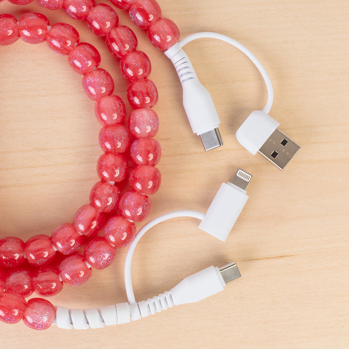 CC77 - 4-in-1 Beaded Charging Cable - Red Opal