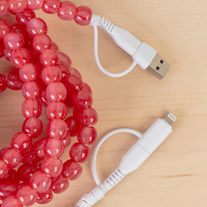 CC78 - 4-in-1 Extra Long Beaded Charging Cable - Red Opal