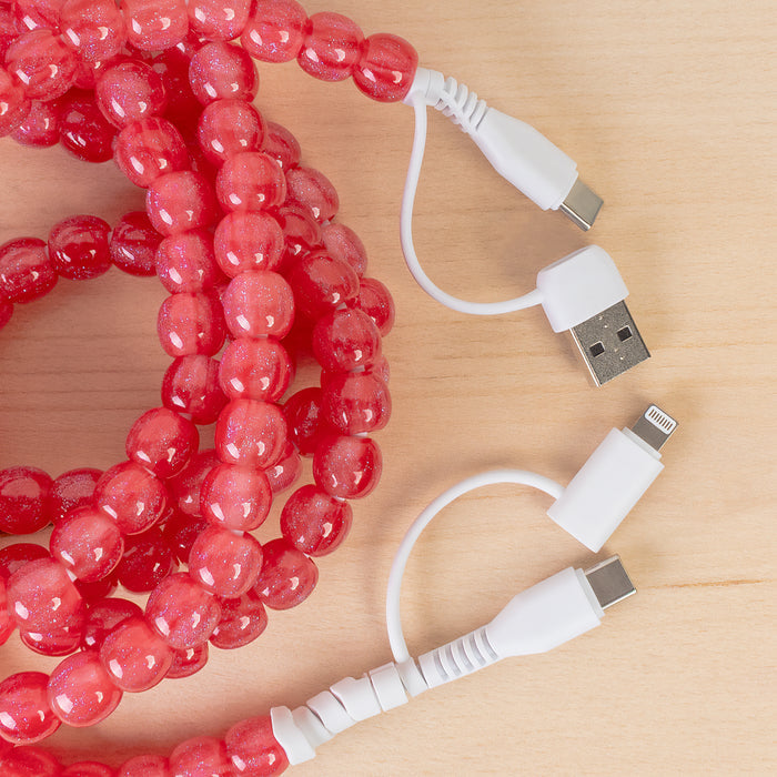 CC78 - 4-in-1 Extra Long Beaded Charging Cable - Red Opal