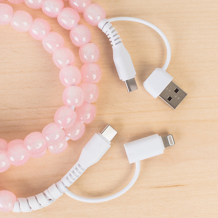 CC79 - 4-in-1 Beaded Charging Cable - Pink Opal