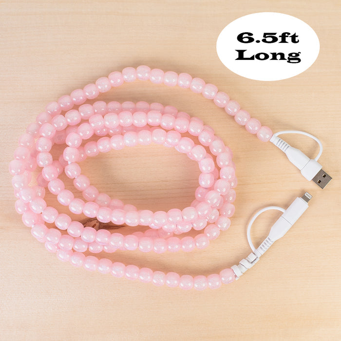 CC80 - 4-in-1 Extra Long Beaded Charging Cable - Pink Opal