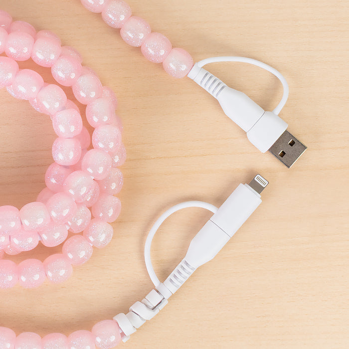CC80 - 4-in-1 Extra Long Beaded Charging Cable - Pink Opal