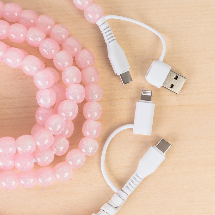 CC80 - 4-in-1 Extra Long Beaded Charging Cable - Pink Opal