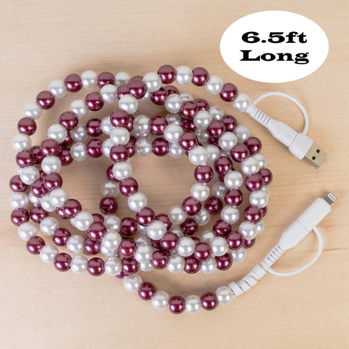 CC82 - 4-in-1 Extra Long Beaded Charging Cable - Purple & Pearl