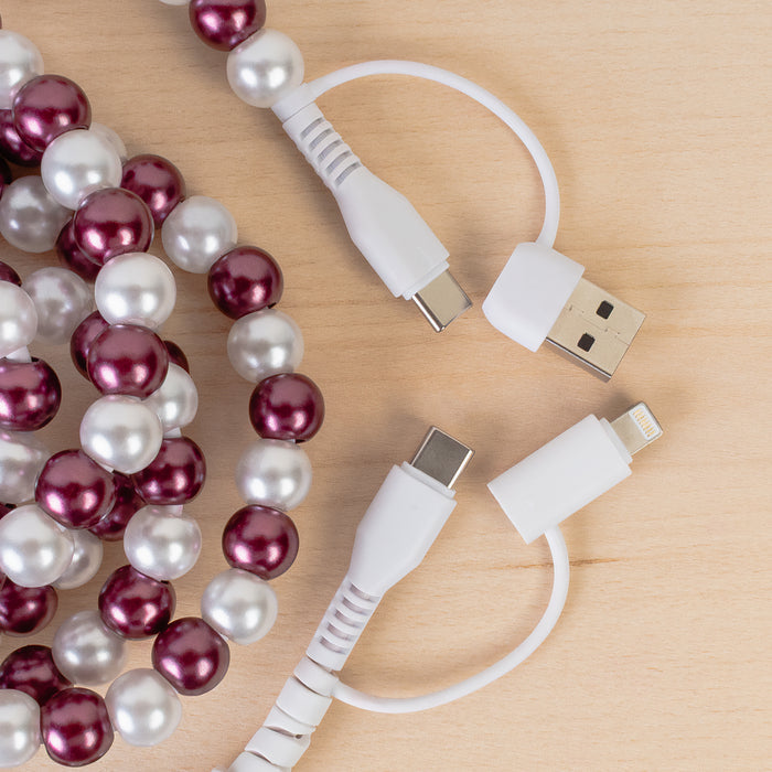 CC82 - 4-in-1 Extra Long Beaded Charging Cable - Purple & Pearl
