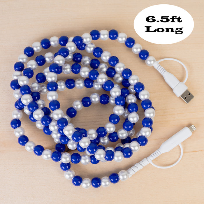 CC83 - 4-in-1 Extra Long Beaded Charging Cable - Royal Blue & Pearl