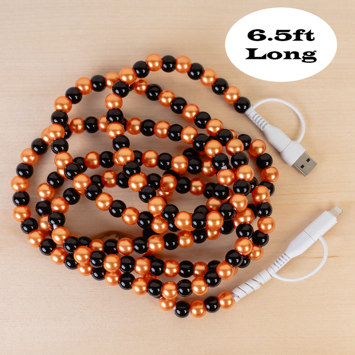 CC84 - 4-in-1 Extra Long Beaded Charging Cable - Orange & Black