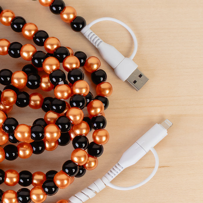 CC84 - 4-in-1 Extra Long Beaded Charging Cable - Orange & Black