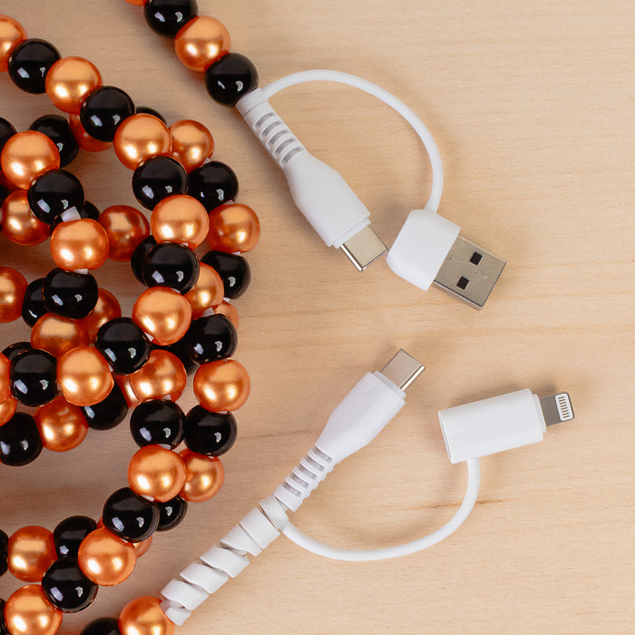 CC84 - 4-in-1 Extra Long Beaded Charging Cable - Orange & Black