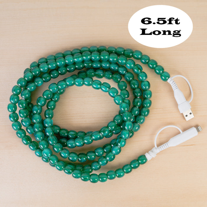 CC85 - 4-in-1 Extra Long Beaded Charging Cable - Green Opal