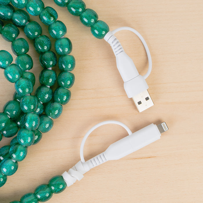 CC85 - 4-in-1 Extra Long Beaded Charging Cable - Green Opal